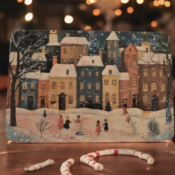 Winter Village Scene Wood Trivet - Picture 2 of 4
